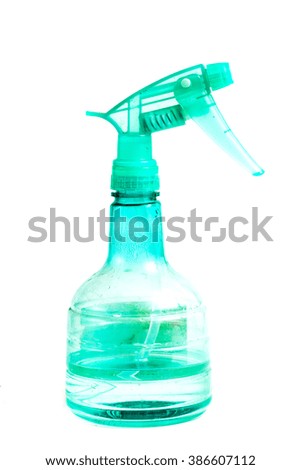 Blue plastic spray bottle isolated on white background