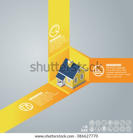 Real Estate And Property Business Isometric Building. Abstract ribbons infographics design template. Vector illustration.