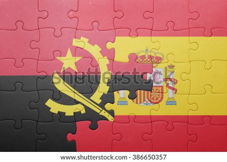 puzzle with the national flag of spain and  angola. concept