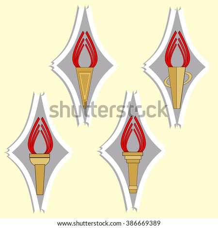 Set of icons with torches. Web design. Vector.