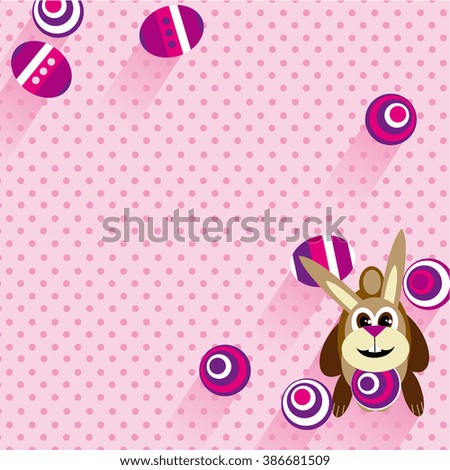 Cartoon easter bunny vector with eggs view from above