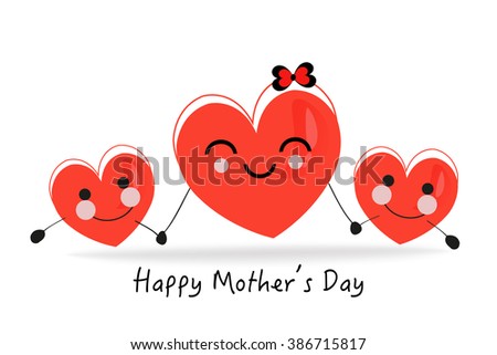 Happy Mother's day greeting card. Holding funny hearts vector background