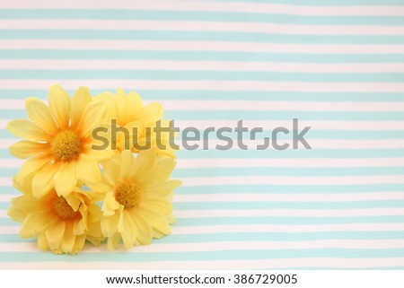 Yellow Summer Flowers Blue Stripe Background