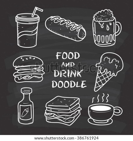 Food and drink doodle on chalkboard background