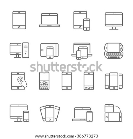 Lines icon set - responsive devices  Royalty-Free Stock Photo #386773273