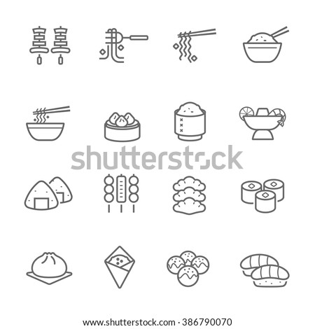 Lines icon set - Eastern food Royalty-Free Stock Photo #386790070