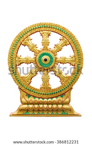 Thammachak wheel was symbol of Buddhism isolate on white background.