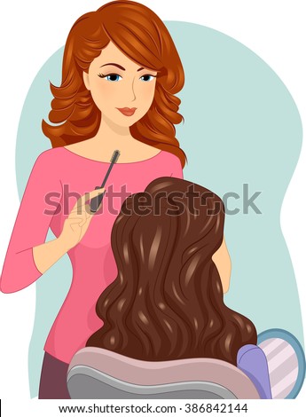 Illustration of a Female Make Up Artist Working on a Client