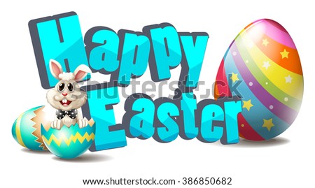 Happy easter with easter bunny and colorful eggs illustration