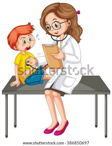 Doctor examining little boy illustration