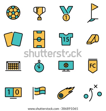 Trendy flat line icon pack for designers and developers. Vector line soccer icon set