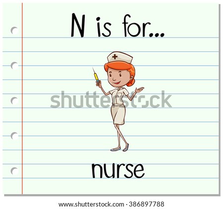 Flashcard letter N is for nurse illustration