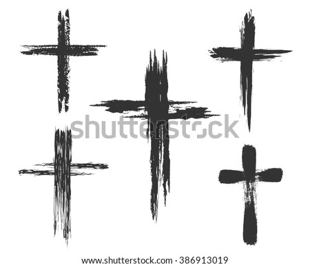 Hand drawn christian cross signs. Brush painted black icons. Vector illustration Royalty-Free Stock Photo #386913019