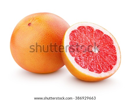 Grapefruit citrus fruit with half isolated on white with clipping path Royalty-Free Stock Photo #386929663