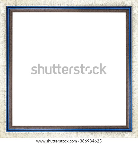 Wooden retro blue white and brown picture frame  isolated on white background. High resolution photo.