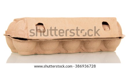 The cardboard container eggs isolated on white background.