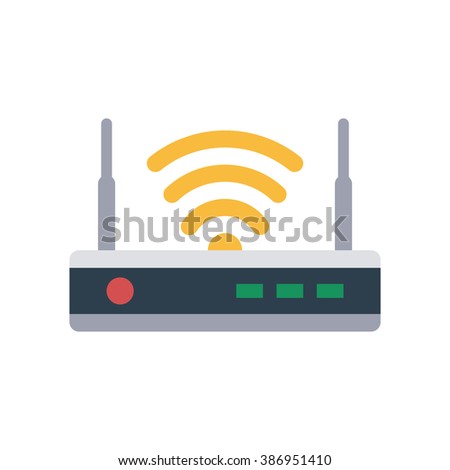 Router flat icon. Vector router. Router and signal symbol. Wi-Fi router Royalty-Free Stock Photo #386951410