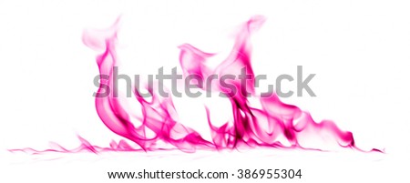 Pink fire and flames on white background
