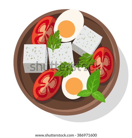 Fresh salad with cheese, eggs, tomatoes and greens. Raster version.