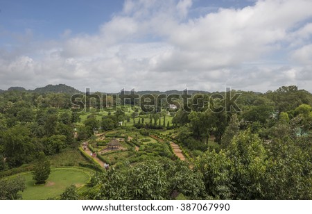 An aerial view of tourist spot at Pachmadhi hill station, Madhya Pradesh, India. Royalty-Free Stock Photo #387067990