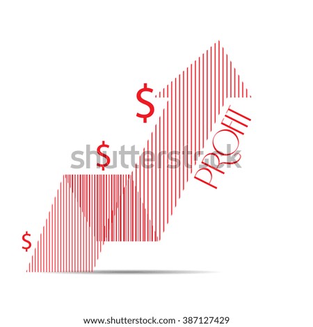 Isolated textured graph with an arrow and money symbols on a white background