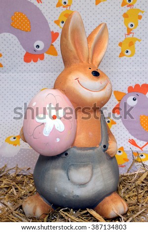 A rabbit of Easter with an egg and hens