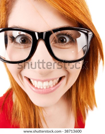 wideangle distorted picture of funny female face