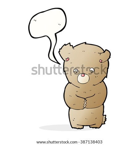 cartoon shy teddy bear with speech bubble
