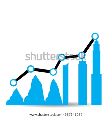 Isolated business graph with silhouettes of mountains and buildings on a white background