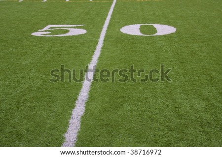 Close up of fifty yard line on artificial turf