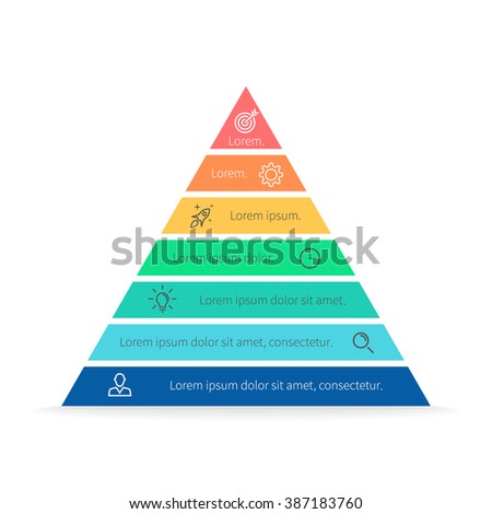 Pyramid Infographics. Triangle diagram, chart with 7 steps, options, parts, processes.