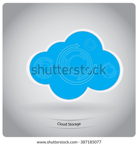 Isolated blue cloud with arrows and text on a grey background