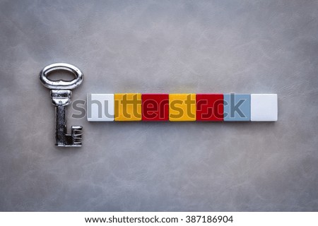 key and template word blocks for copy space on grey background business concept