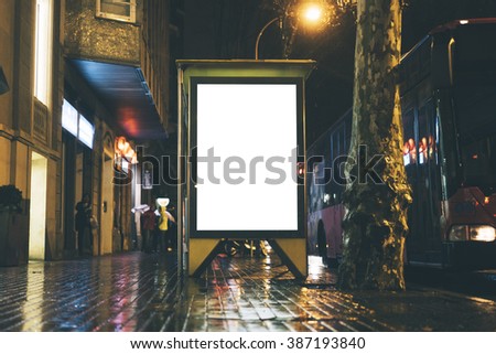 Mock up of blank advertising billboard on the bus stop