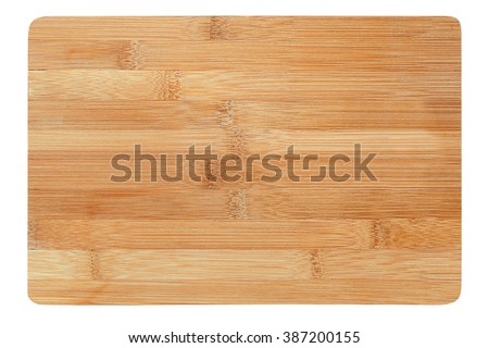 a wooden cutting board on a white background Royalty-Free Stock Photo #387200155