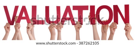 Many People Hands Holding Red Straight Word Valuation