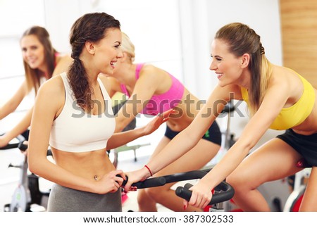 Picture of sporty group of women on spinning class
