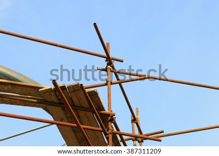 steel pipe scaffold, closeup of photo