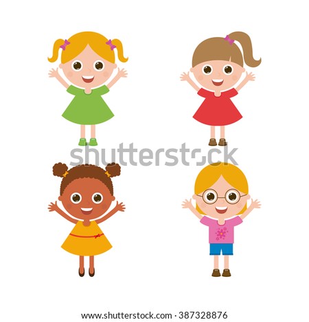 Set of cute girls on a white background