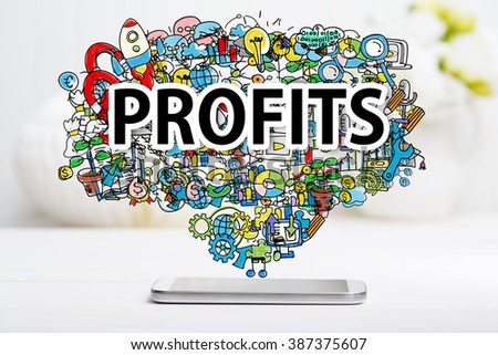 Profits concept with smartphone on white table