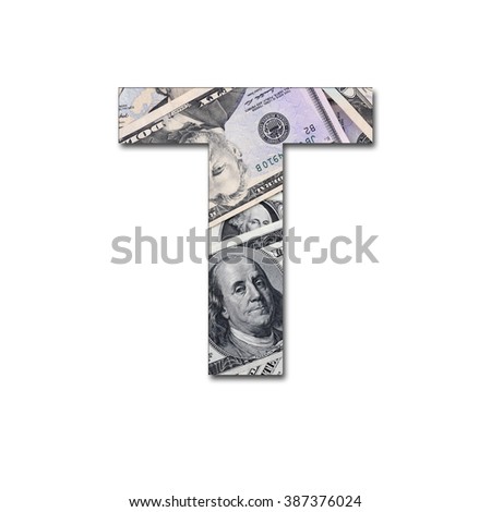 Arabic numerals and english alphabet from dollar banknote on white background