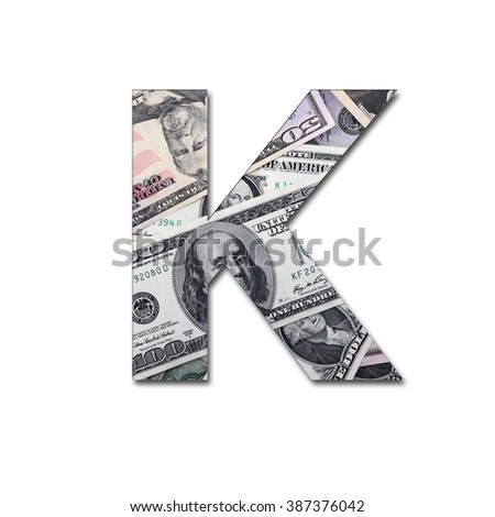 Arabic numerals and english alphabet from dollar banknote on white background