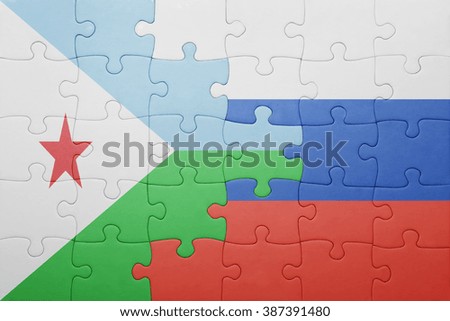 puzzle with the national flag of russia and djibouti . concept