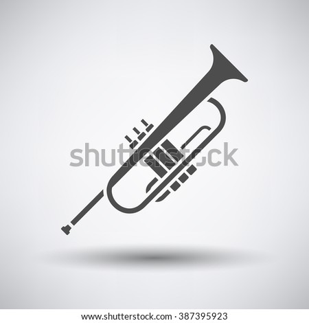 Horn icon on gray background with round shadow. Vector illustration.