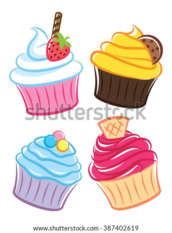 colorful cartoon cupcake isolated on white background