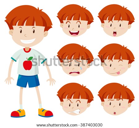 Cute boy with different facial expressions illustration