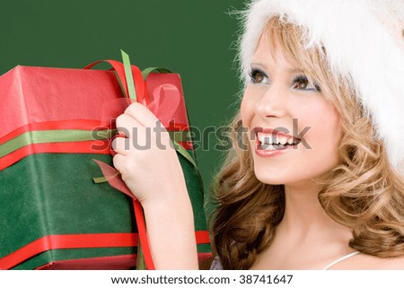 picture of happy santa helper with gift box