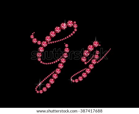Gg in stunning Ruby Script precious round jewels, isolated on black. Vector EPS-10 file, transparency used. 