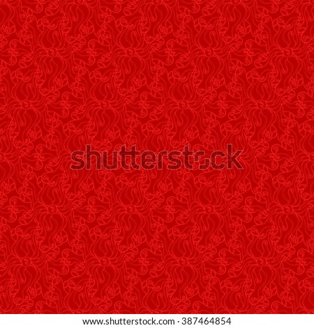 Seamless creative hand-drawn pattern of stylized flowers in dark red and scarlet colors. Vector illustration. Royalty-Free Stock Photo #387464854