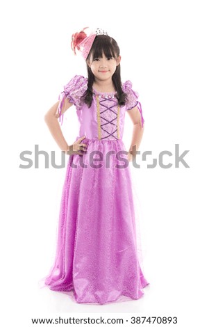 Portrait of Beautiful Asian girl in princess dress on white background isolated